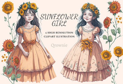 Sunflower Girl clipart design fairy fairytale graphic design illustration