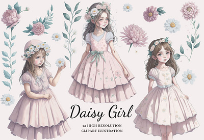 Daisy Girl clipart design fairy fairytale graphic design illustration