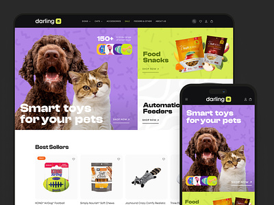 Concept For Pet Shop: Smart Toys for Dogs and Cats beauty branding cats dogs e commerce homepage design illustration mobile pet shop pets purina shop shopify toys ui