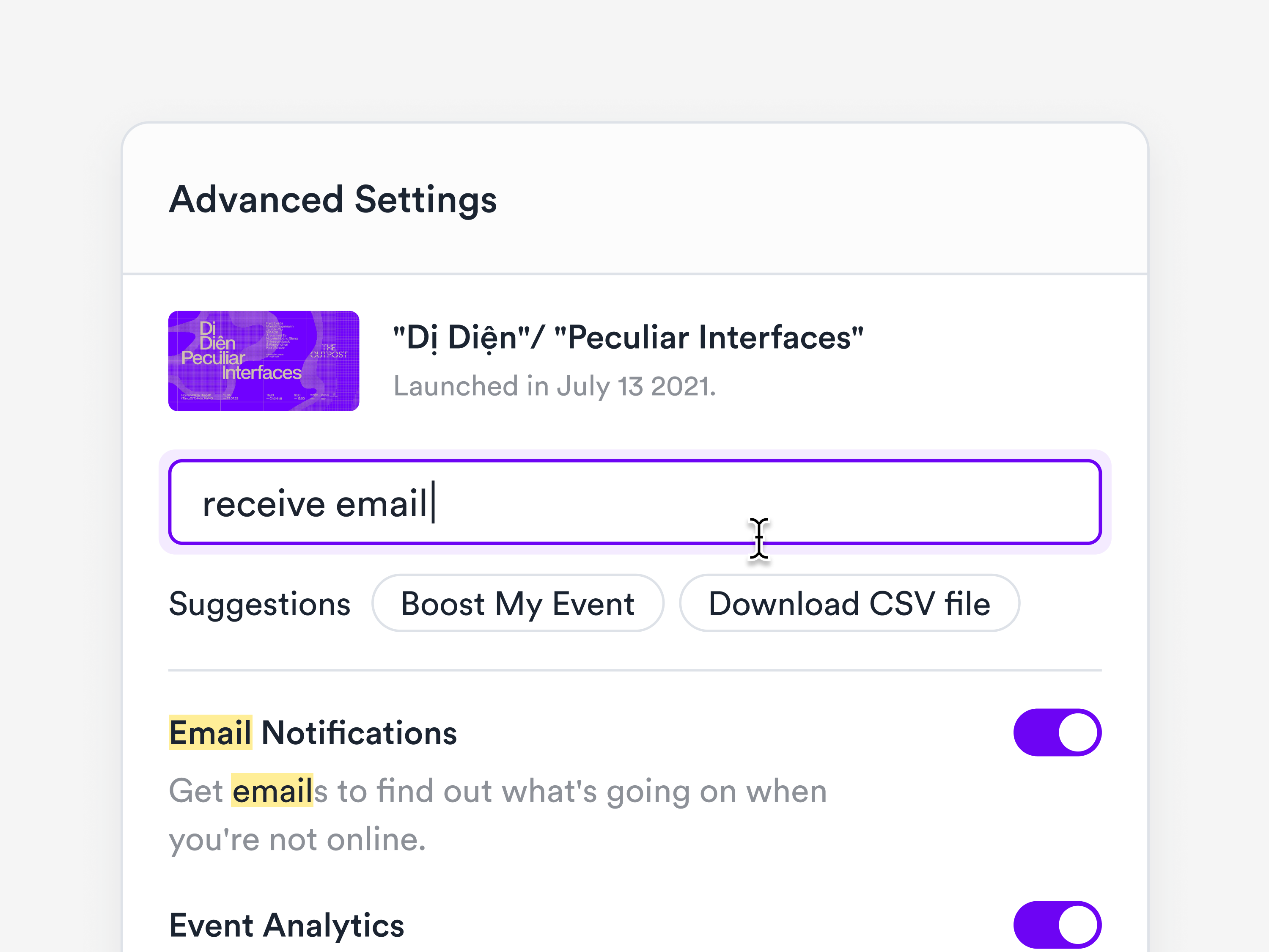 Projectube - "Advanced Settings" Component card component minimal settings ui ux