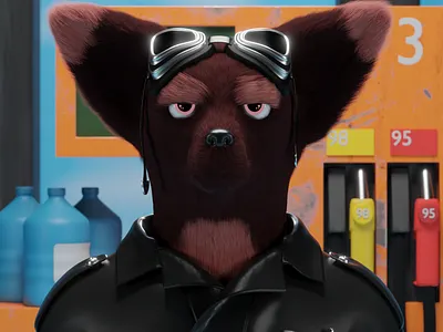 Biker 3d 3d model 3dart blender character characterdesign clothing collection design fox fur illustration modeling nft nftart nfts saga