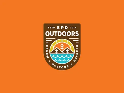 SPD Outdoors Program – Identity Refresh badge branding camping church design graphic design illustration logo malley design mountains outdoors seal sun trees typography vector water