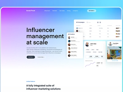 Saas Landing Page Design For Influencer Marketing Agency advertisement analytics app design design illustration logo ui uiux web design wev