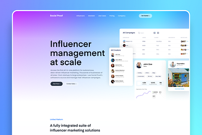 Saas Landing Page Design For Influencer Marketing Agency advertisement analytics app design design illustration logo ui uiux web design wev