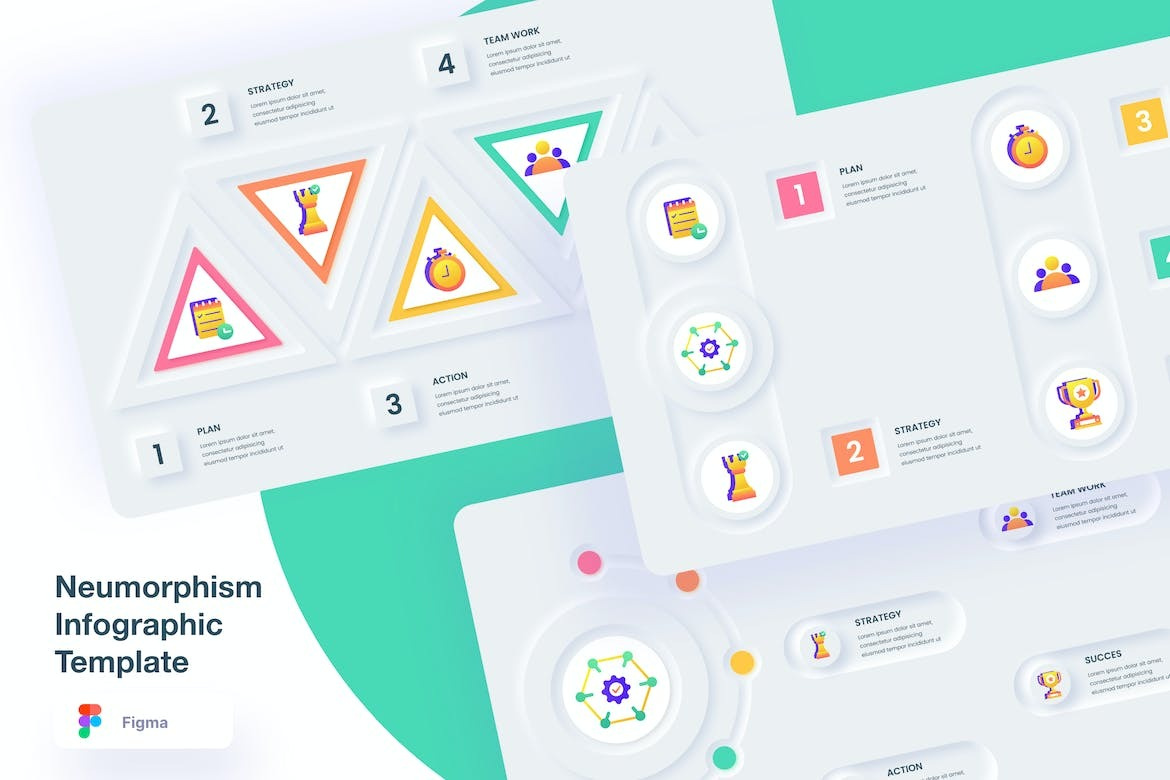 Neumorphism Infographic Template analytics annual report chart data data analysis data vis data visualisation data visualization data viz dataviz graph info graphics infographic infographic elements infographics information powerpoint powerpoint presentation stats ui
