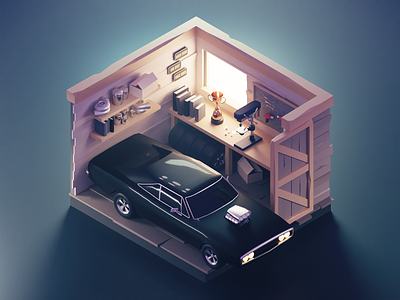 Fast and Furious 3d blender diorama fast and furious illustration isometric lowpoly render