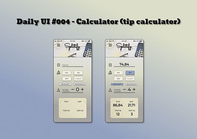 D. UI #04 Calculator (Tip calculator) app design graphic design ui ux