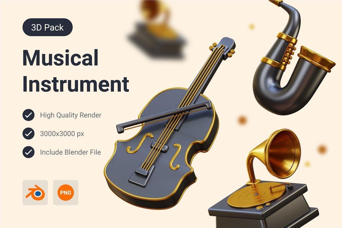 Violin, Gramophone & Saxophone 3D Illustration art artist artwork coreldraw creative cuberto designer digitalart freelance graphic graphic design graphicdesign graphics illustrator inspiration logodesign motion designer photoshop poster vector