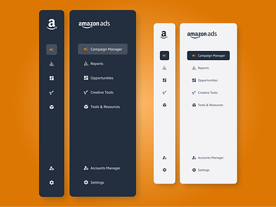 Sidebar Navigation Interface Design for Amazon Ads navbar navigation