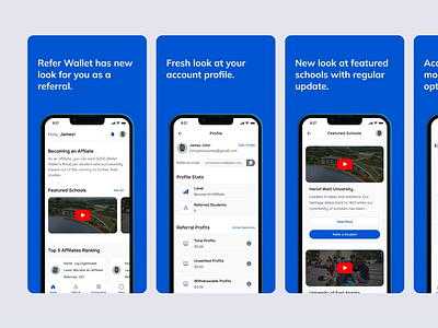 Refer Wallet - App Store & Play Store Screenshots animation app app store apple dashboard design google ios iphone iphone 11 iphone x minimal play store reviews screens screenshots stars stats ui ux