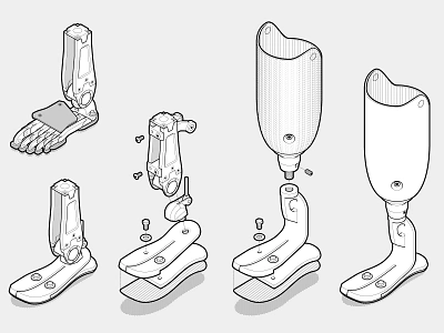 Isometric prosthetics adobe illustrator assembly bolt foot instructional design instructional graphics isometric design line art medical orthopedics prosthesis prosthetics step step by step tech technical drawing technical graphics technical illustration traumatology vector graphics