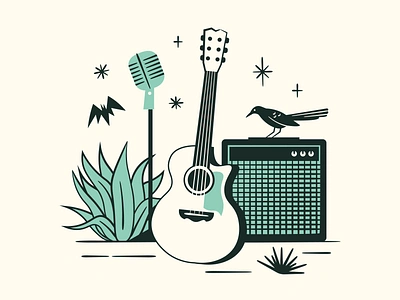 SXSW Austin Shirt Design agave amp austin cactus design event feminine grackle guitar illustration shirt sxsw texas vintage