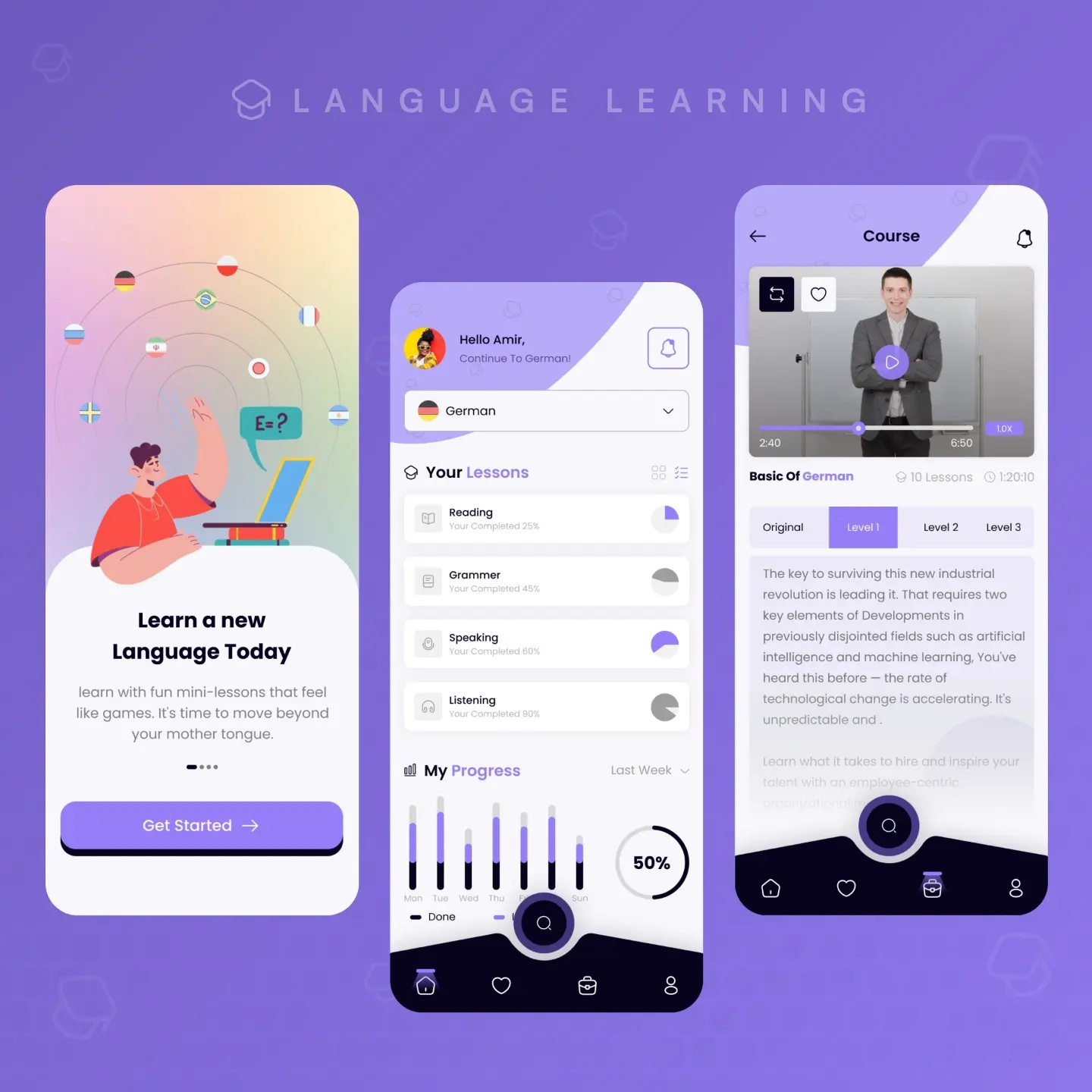 🌎 Language Learning App by AmirHossein Gharamohammadi on Dribbble