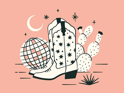 SXSW Austin Shirt Design austin ball cactus cowboy boot cowgirl design disco event feminine illustration moon shirt space sxsw texas texture vintage