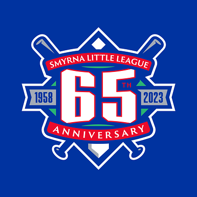 Smyrna Little League 65th Anniversary 65 anniversary baseball baseball bat home plate little league logo sports logo youth sports