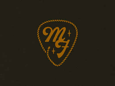 MF Guitar Pick Badge country cowboy design fort worth guitar pick illustration illustrator lasso mf pick rope rounded script sparkles stars texture type typography western