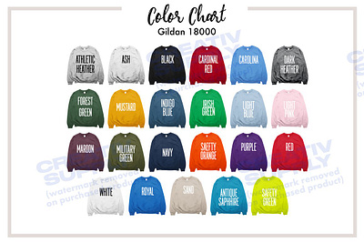 Gildan 18000 Sweatshirt Color Chart product mockup