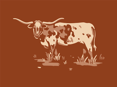 Longhorn Illustration bandana cow cowtown design fort worth grass illustration illustrator longhorn rust spot steer texas western
