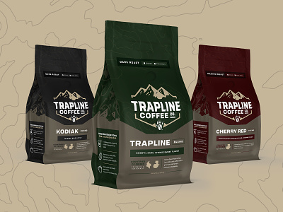 Trapline Coffee Company Branding coffee coffee branding coffee logo coffee packaging mountain logo outdoor logo outdoors branding paw print