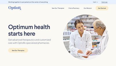 OptioRX branding landing page design pharma pharmtech typography ui ux web design