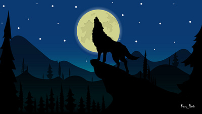 Howling wolf adobe illustrator adobe photoshop beast graphic design howling illustration moon night sky stars vector vector art wolf