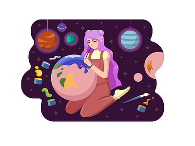 cosmo girl adobe illustrator flat illustration vector