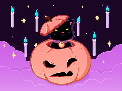 Halloween cat adobe illustrator cat flat illustration pumpkin vector