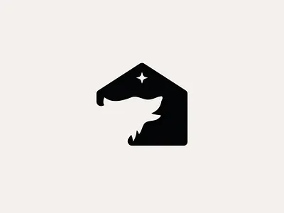 Wolf House logo 2023 logo b w logo black and white logo creative logo home house house logo logo design logofolio modern logo negative space logo star logo wolf wolf house logo wolf logo