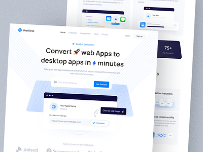 VestDesk - AI converter web app to desktop app ai artificial intelligence blue clean code convert desktop fun icon illustration landing page link popular simple snippet technology ui ui snippet web app website