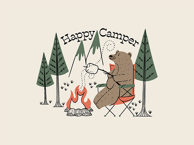 Happy Camper bear camper campfire camping camping tee cute happy camper kids graphic kids shirt marshmallow shirt tee tee graphic