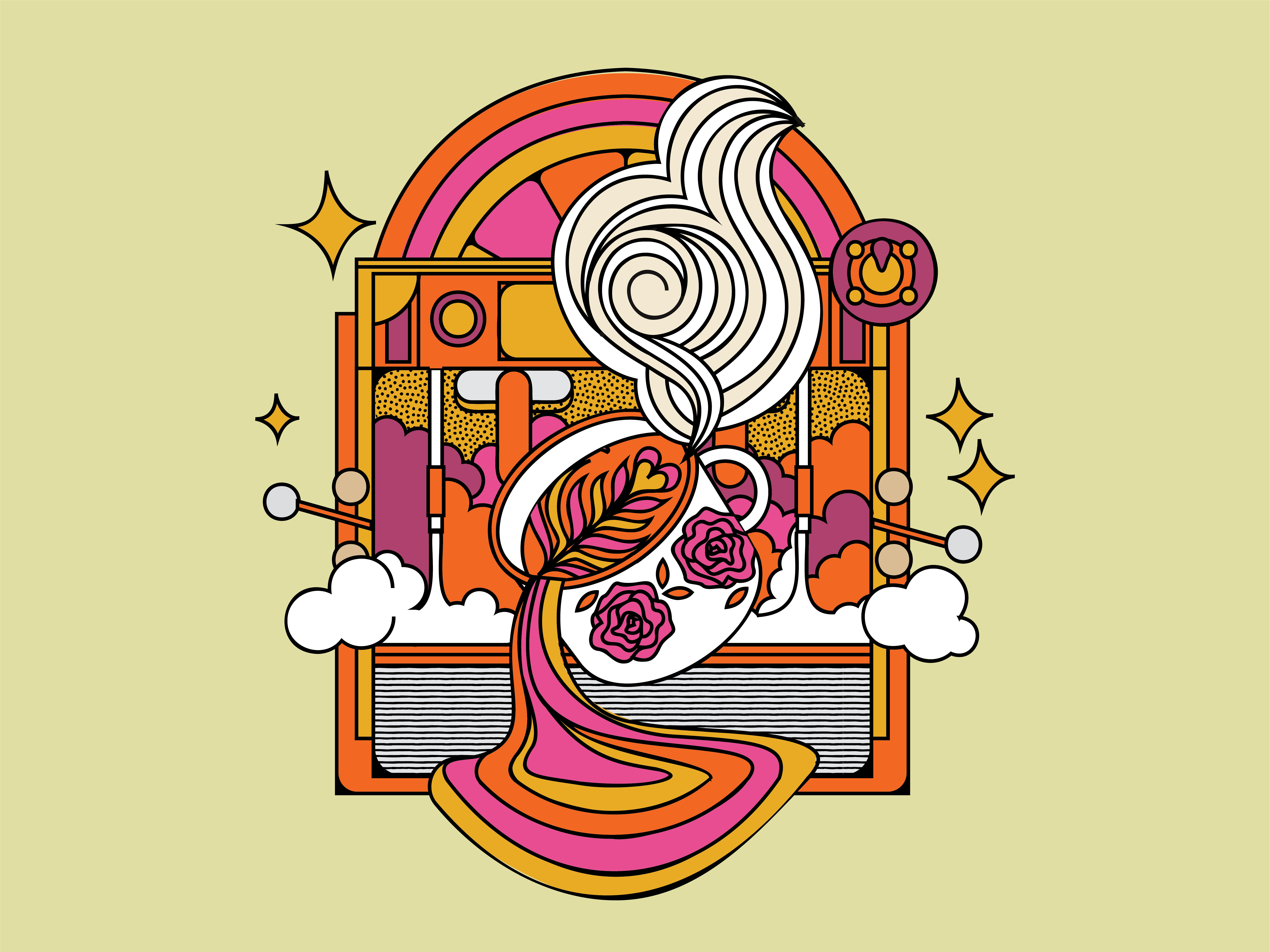 Oldhand Anniversary Poster anniversary bright coffee coffee cup coffee shop illustration poster psychedelic rose smoke