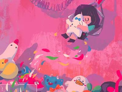 Happy Children's Day cartoon childrens day claw game girl illustration pink stuffed toy