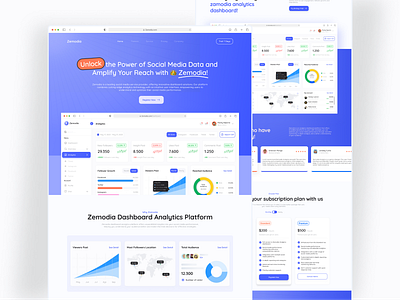 Zemodia Social Media - Landing Page 3d analytics animation app branding design graphic design illustration instagram landingpage logo minimal mobile design mobile ui motion graphics socialmedia sosialmediaanalytics ui ux
