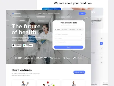 Pharmadi - Healthcare Landing Page Website business website design doctor health home page hospital landing landing page medical medical care science service telemedicine ui ux web web design web page website website design