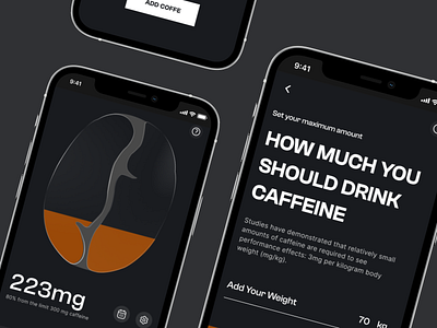 Caffeina - Caffeine Tracker App app app design case study coffee design health healthkit ios mobile ui ux