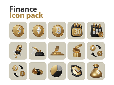 Finance Icon Pack 3d bitcoin branding coin crypto dollar etherium finance graphic design icon iconpack illustration minning money security ui uidesign website