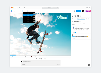 Video Editor - Versioning chat clean comment component design system dropdown feedback history modal pop over real project reply search signifier ui user experience user interface ux video editor video editor versioning