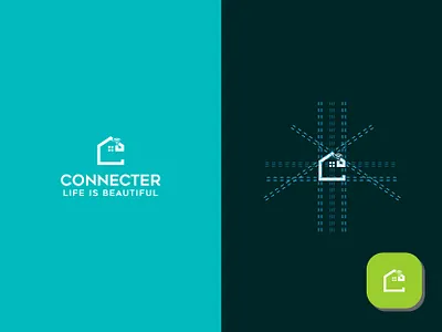 Connecter: Illuminating Homes with Seamless Automation Logo brand identity brand logo branding company logo connected living connecter home automation equipment home connectivity logo logo design technology technology company