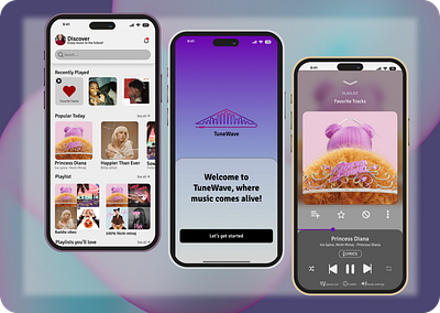 TuneWave Music Player app branding design graphic design illustration logo music player typography ui ui design uiux design ux ux design vector