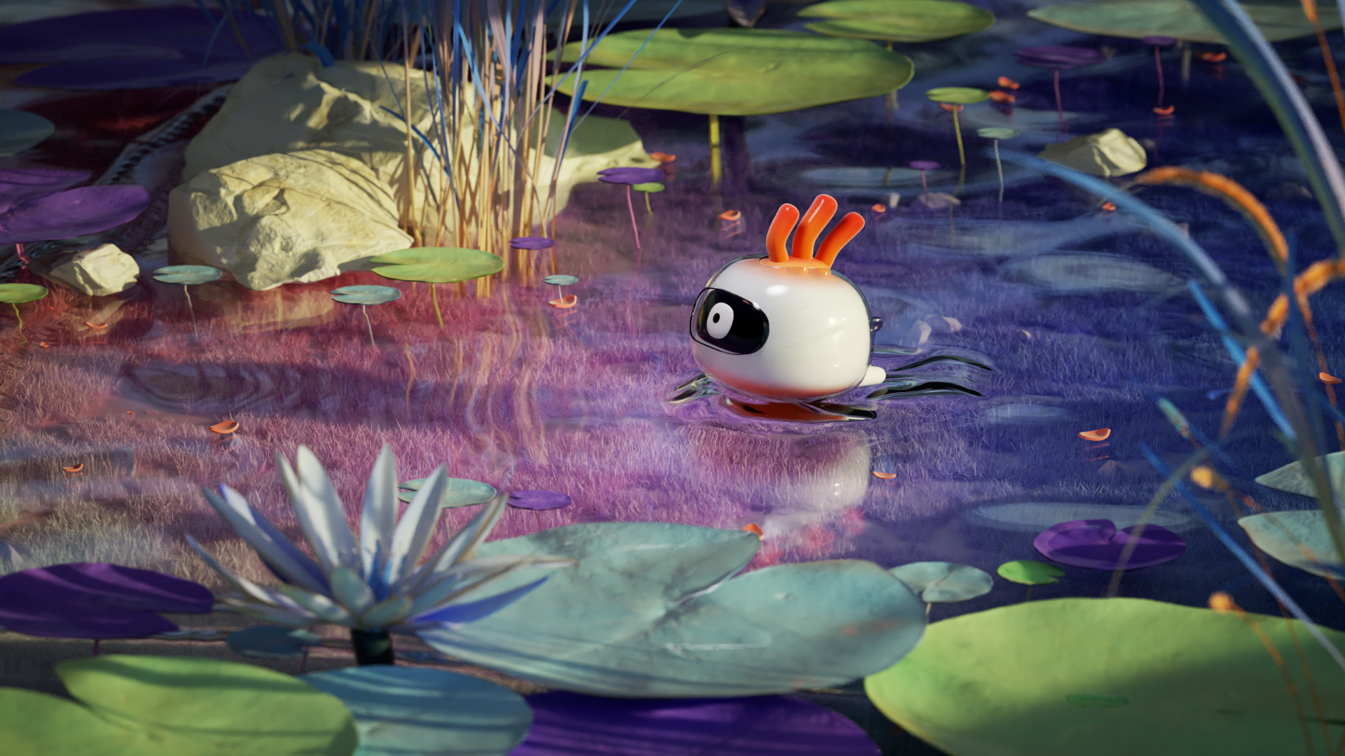 Wondering Creatures #3 3d 3dart animation blender c4d cinema4d cute environment eyes flower lotus monster montion graphic motion octane render river water