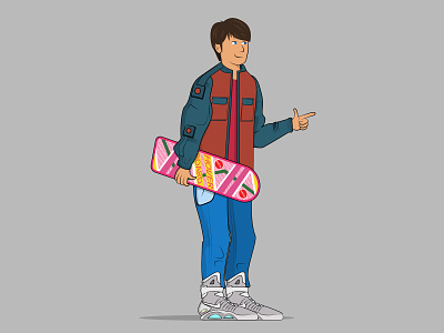 Marty McFly 1985 2015 back to the future character delorean hoverboard illustration marty mcfly vector vector illustration