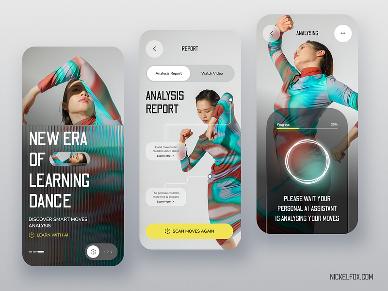 DanceSkillz - AI-Powered Dance Enhancement App 3d ai animation app application artificial intelligence branding dance analysis dance education dance fitness dance practice dance skill dashboard design interface mobile mobile app design product design ui uiux