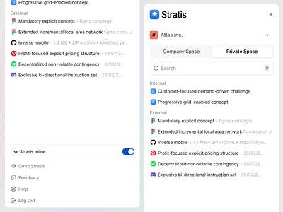 Stratis UI - External search app bar clean components dash design interface manage minimal panel product settings side panel sidebar toggle ui ui design ux ux design web