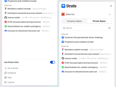 Stratis UI - External search app bar clean components dash design interface manage minimal panel product settings side panel sidebar toggle ui ui design ux ux design web