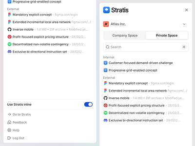 Stratis UI - External search app bar clean components dash design interface manage minimal panel product settings side panel sidebar toggle ui ui design ux ux design web