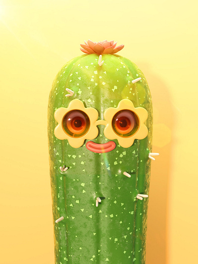 Happy Cactus 3d cgi character design foreal illustration