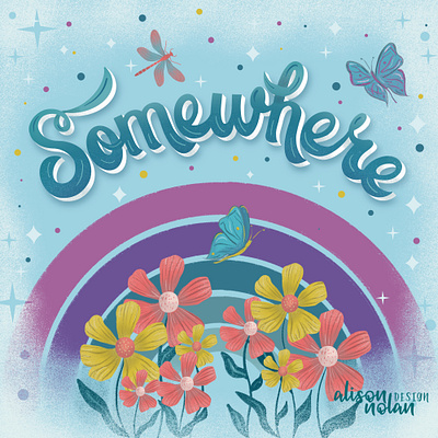 Over the rainbow design drawing challenge dreamy female illustrator hand lettered hand lettering illustrated illustration procreate rainbow somewhere over the rainbow teal