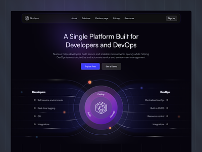 Nucleus Cloud: Dark Mode UI & Illustration Redesign bento bento cards card landing page clean dark dark mode dark mode landing page design for developers illustration illustrations kubernetes platform landing page minimal modern saas website ui ui ux website website design