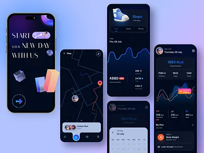 Fitness Tracker App cardio exercise fitness challenge app fluttertop gym gym app health and fitness app healthcare maps mobile design mobile ui designer nutrition tracker personal trainer app running sport app sports tracker wellness workout yoga