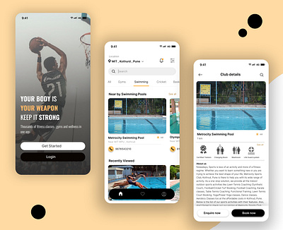 UI design for all Fitness lovers (all sports club in one app)